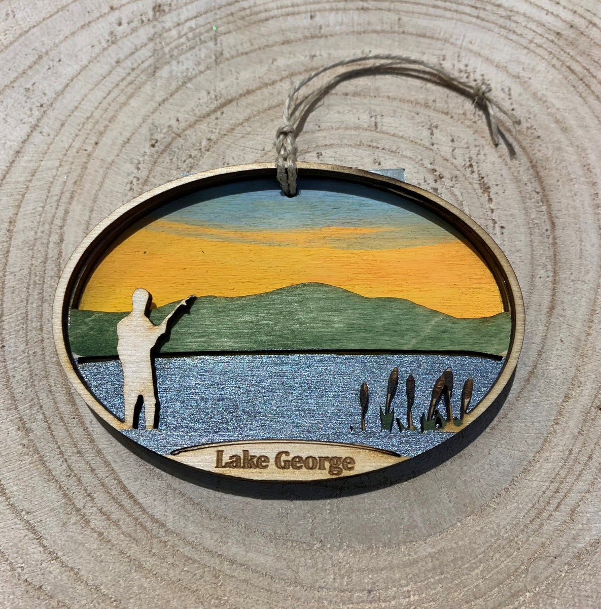 Hand Painted Lake Wood Ornament. The Indian Tepee