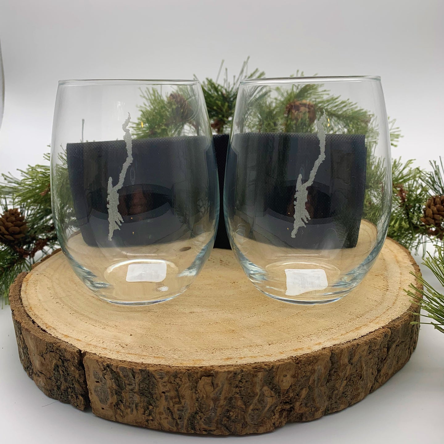 Lake George Map Stemless Glasses Set of 2