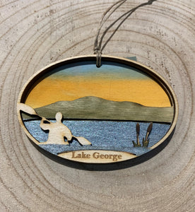 Hand Painted Lake George Wood Ornament.