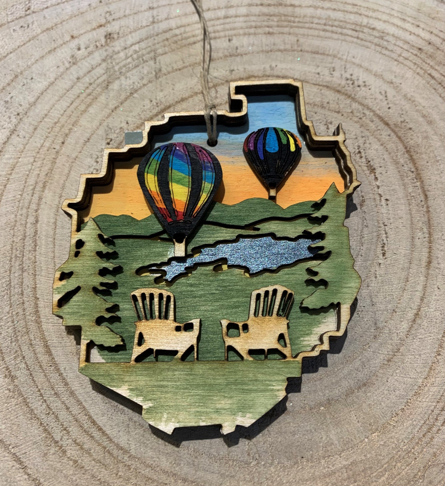 Hand Painted Adirondack Park Outline Wood Ornament.
