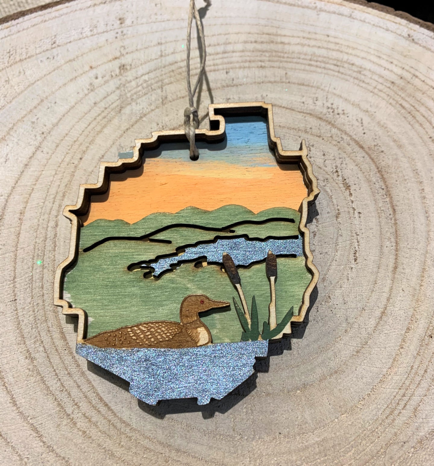 Hand Painted Adirondack Park Outline Wood Ornament.