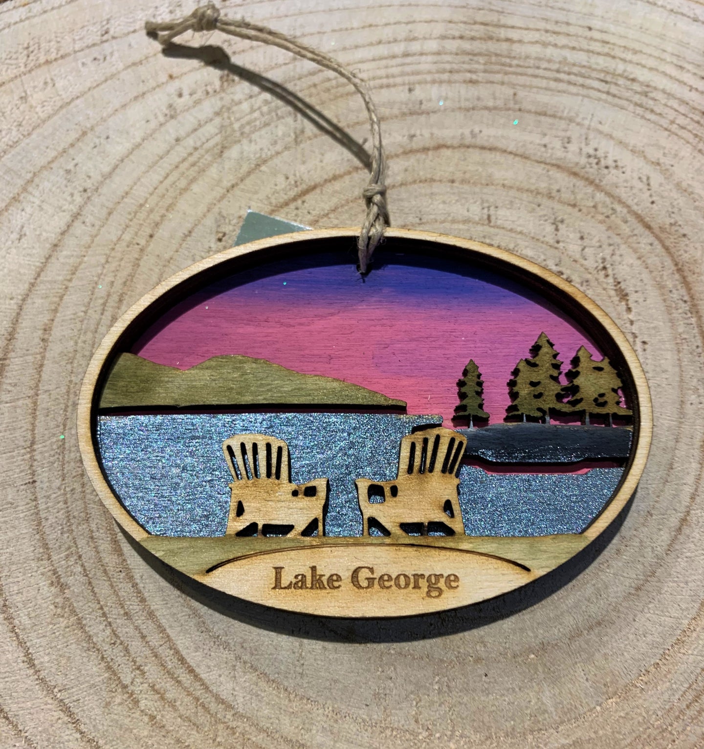 Hand Painted Lake George Wood Ornament.