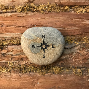 Compass Rose Coordinates Etched River Stone