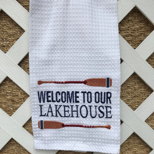 Welcome to Our Lakehouse Embroidered Hand Towel